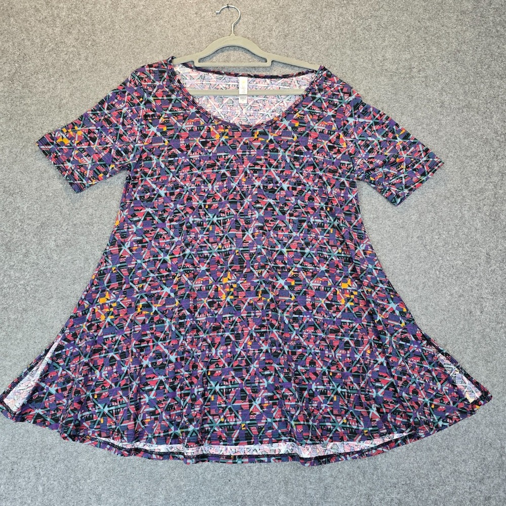 Lularoe Perfect T Shirt Dress Womens Small Multicolor Geometric Print Round Neck